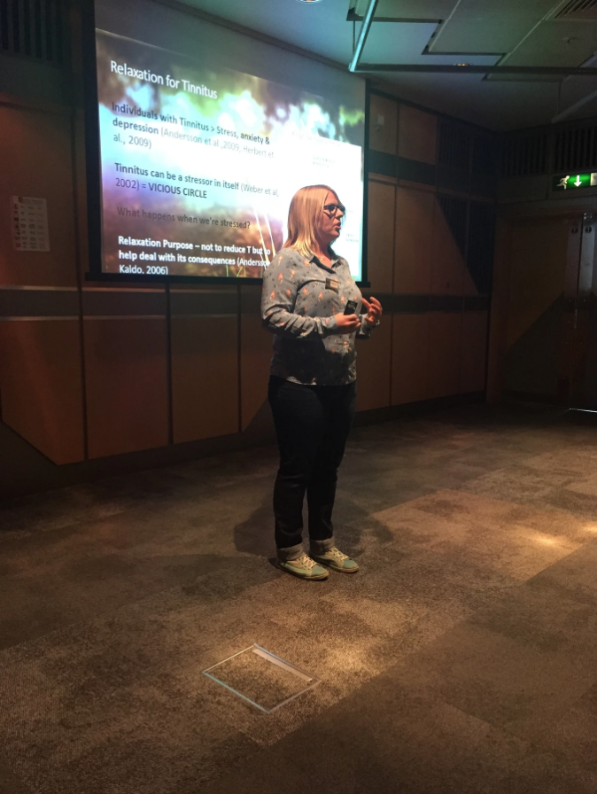 Sonja from Cardiff Hearing speaking at a European Conference